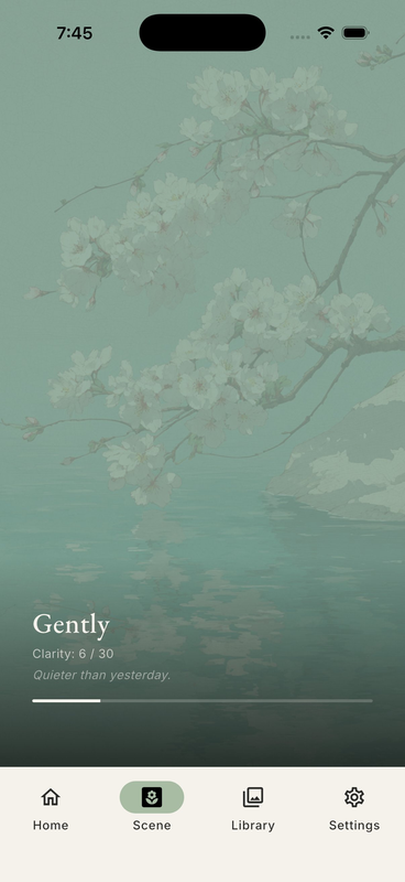 Adelaide app: Scene screen with cherry blossoms over water